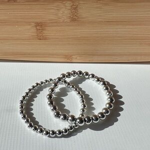 Elegant Silver Beaded Bracelet Set